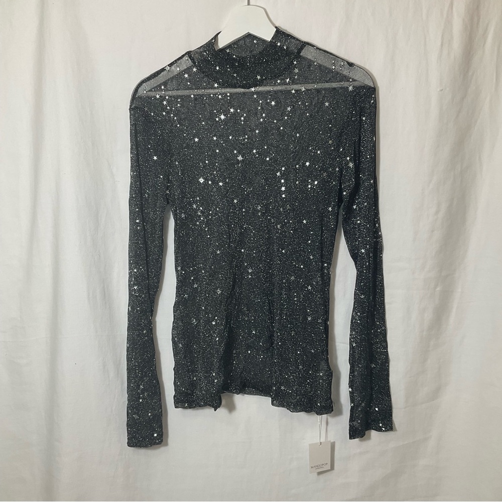 Mangopop Long Sleeve Starry Mesh Top